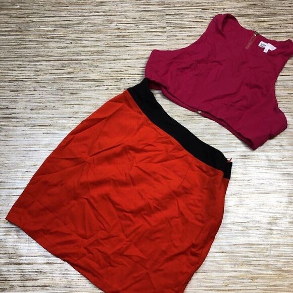 T-172 By The Way Pencil Skirt And Top Set Pink Orange Stretch Side Zipper S - Picture 1 of 5